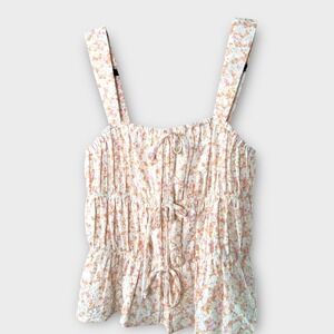 Excellent KYS Floral Tank Top – S – Peach – Front Tie Peplum